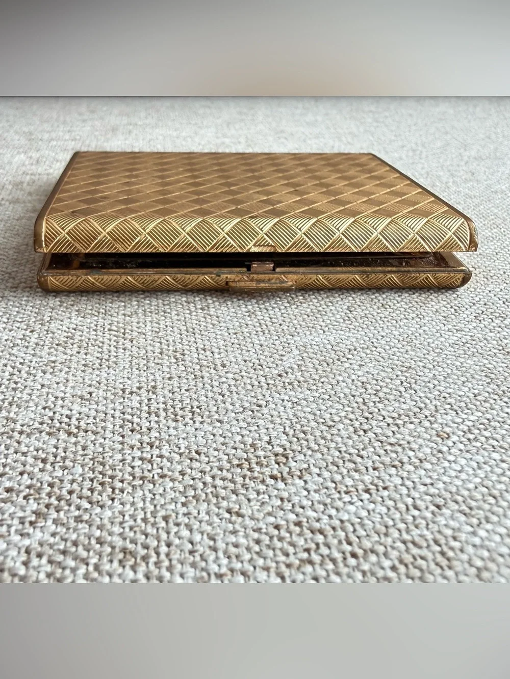 Vintage 1960s Christian Dior Swiss Made Powder Compact Gold Basketweave Mesh